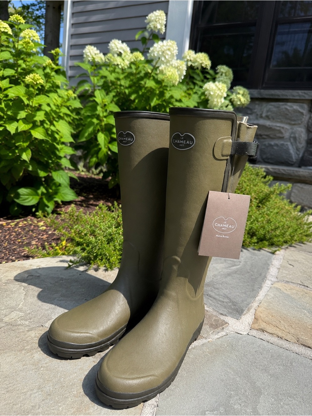 Le Chameau Vierzon Jersey Lined Rain Boots Olive Green US 9 NWT